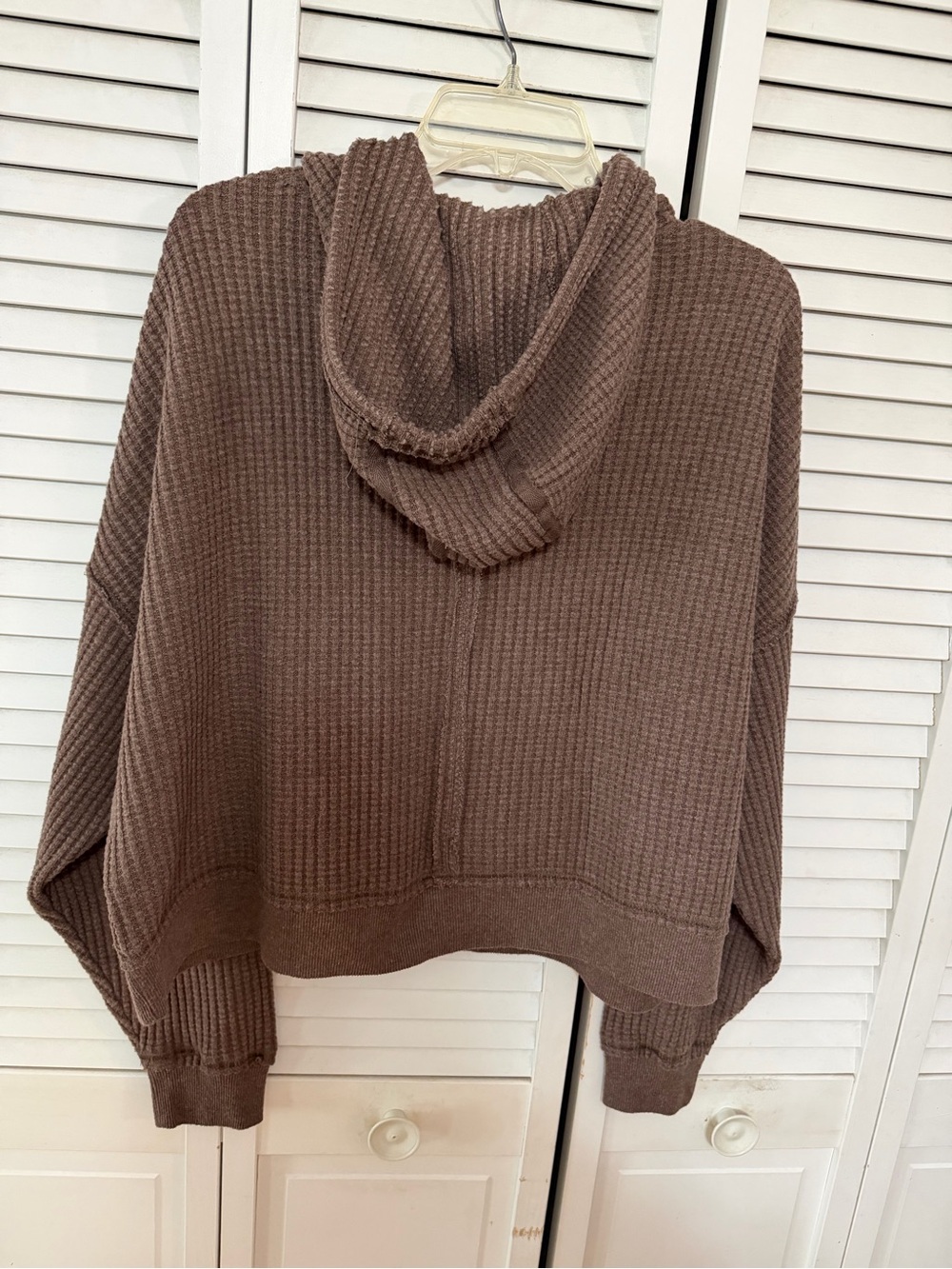 American Eagle Brown Waffle Knit Crewneck Hoodie - Picture 3 of 7